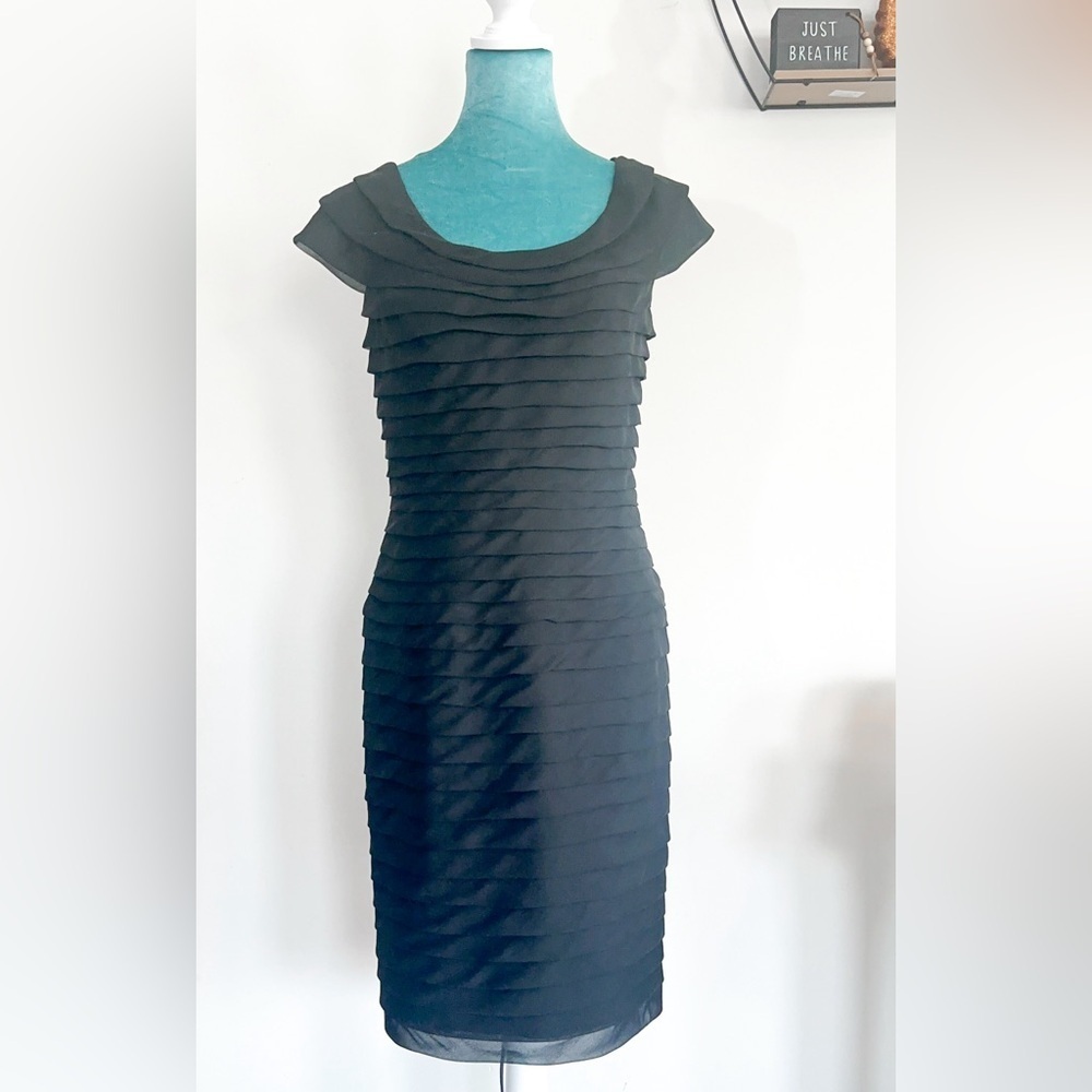 Adrianna Papell S 6 Stunning Black Dress with Unique Layered Design-Must-Have!